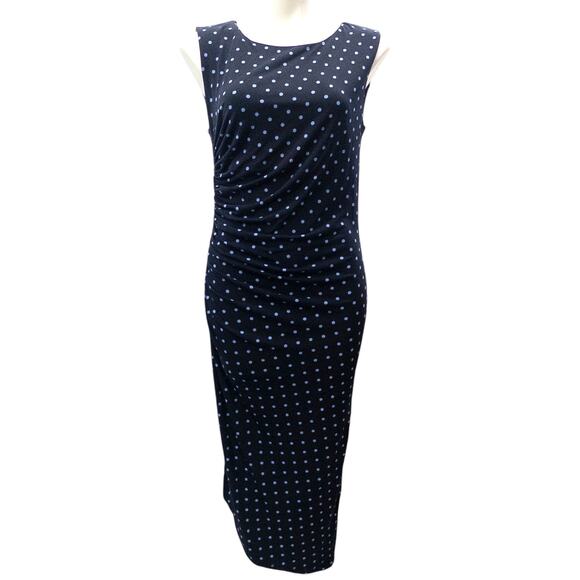 Vince Camuto Polka Dot Print Ruched Midi Dress Women's Petite  Medium - Picture 4 of 9